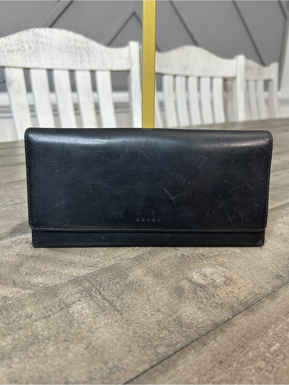 Coach Vintage Black Leather Slim Envelope Flap Long Wallet Interior Zip Pocket